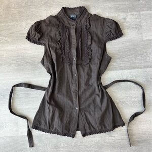 Twik (Simons) Chocolate Brown Lace Ruffle Blouse - Size Large